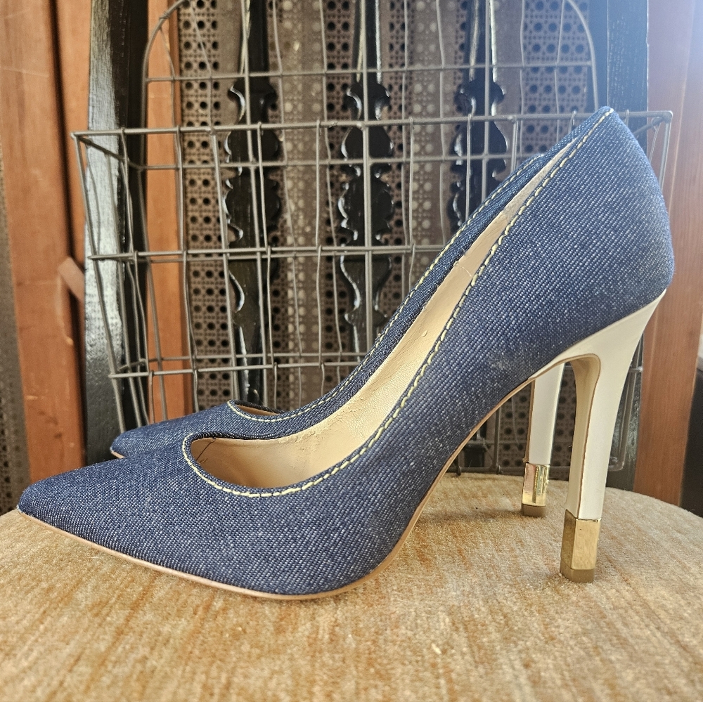 EUC..Guess Dark Blue Denim Heels SIze 7.5M